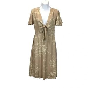Chic Tan Floral Midi Dress